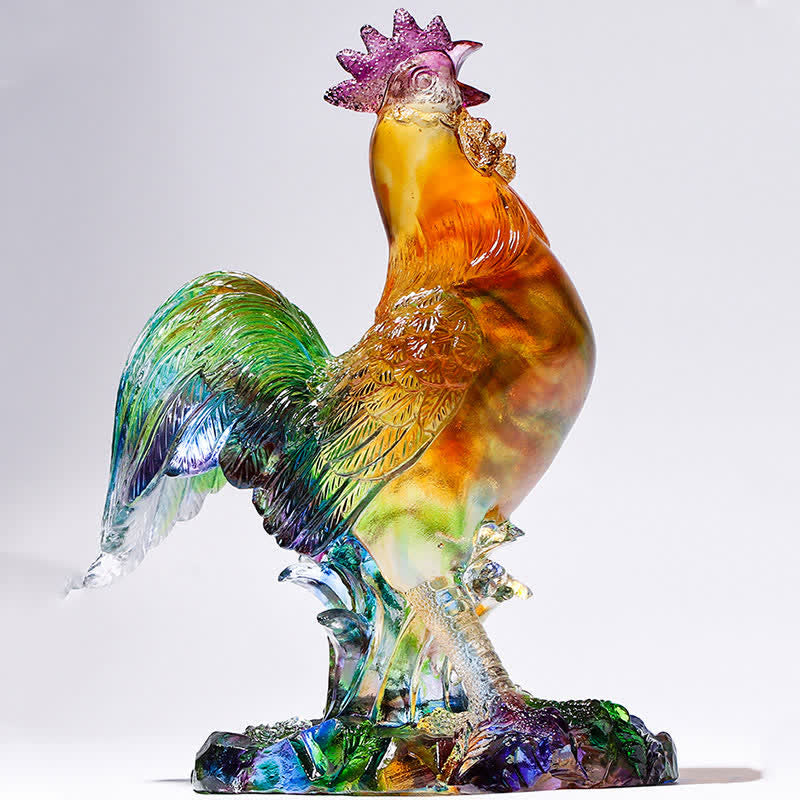 Handmade Liuli Crystal Rooster Zen Decor Art Piece