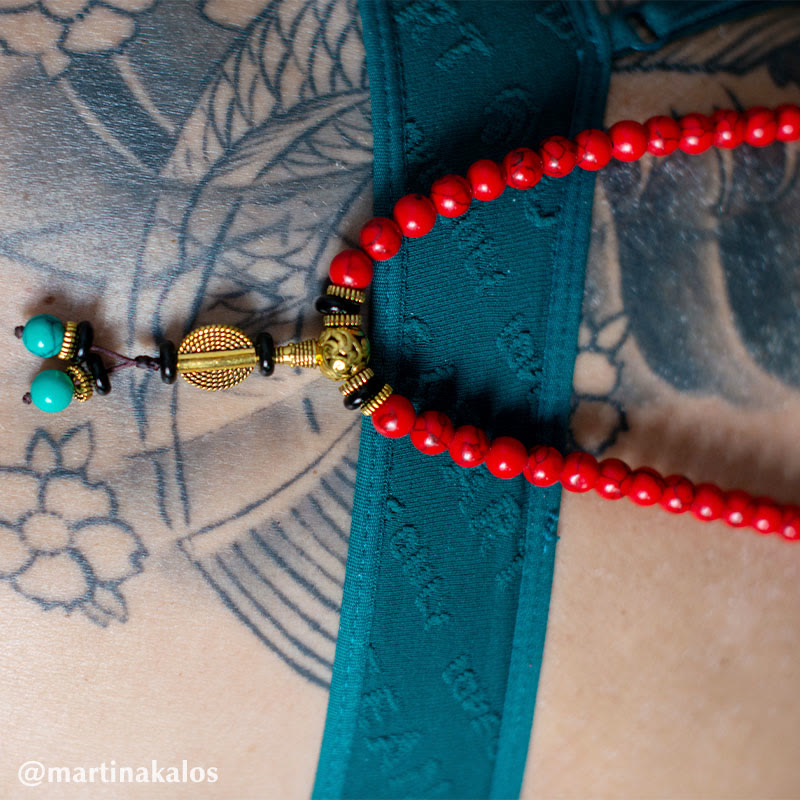 8mm Red Turquoise Lucky Mala Necklace Bracelet
