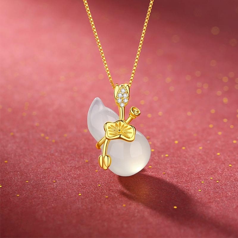 Unisex Cyan Jade Lotus Leaf Abundance Necklace