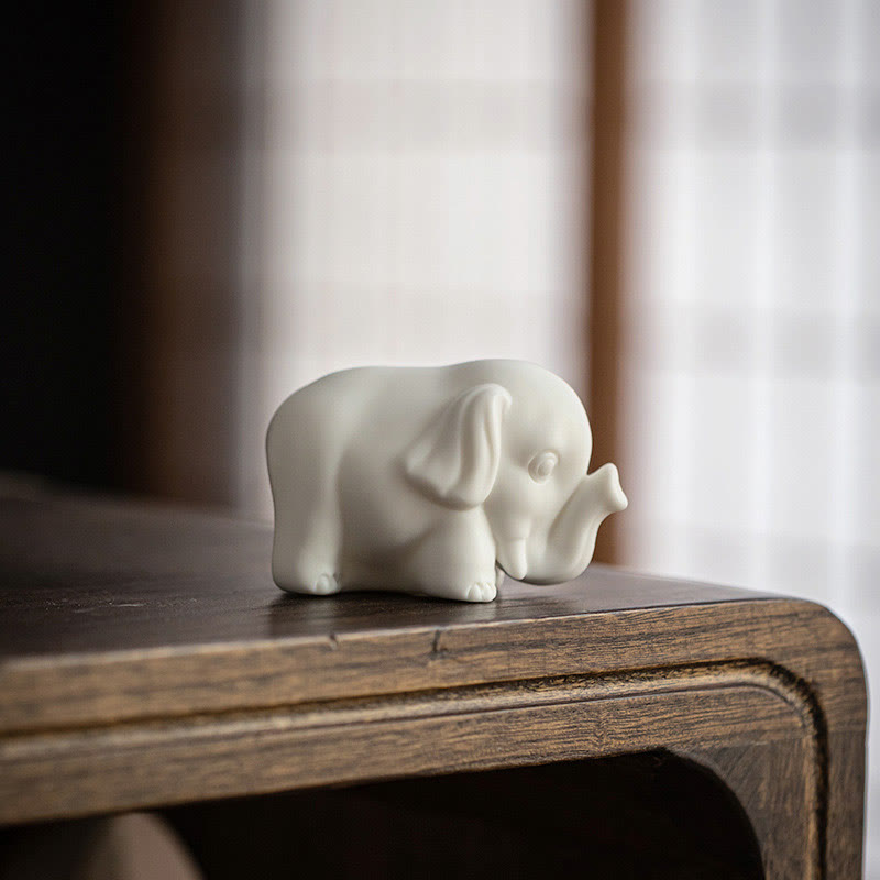 White Porcelain Elephant Figurine Spiritual Strength Decor