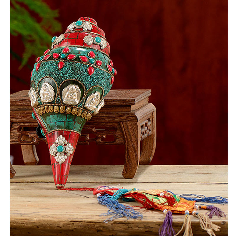 Tibetan Turquoise Shankha Conch Shell Zen Positive Decoration