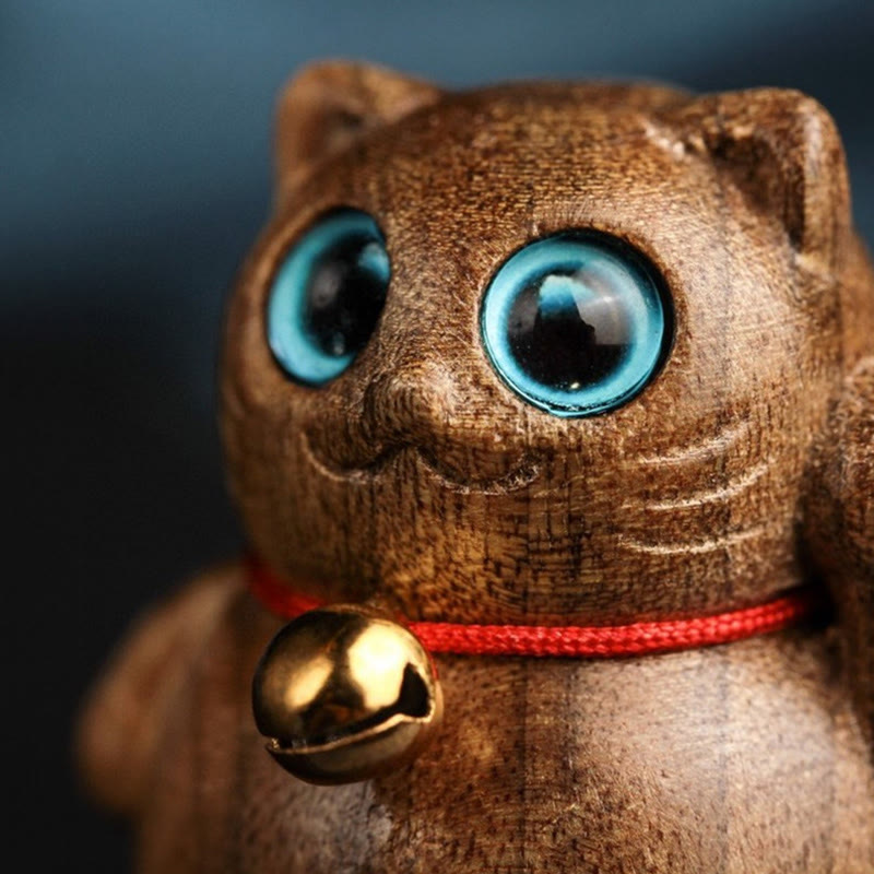 Phoebe Zhennan Wood Mini Lucky Cat Blessing Statue