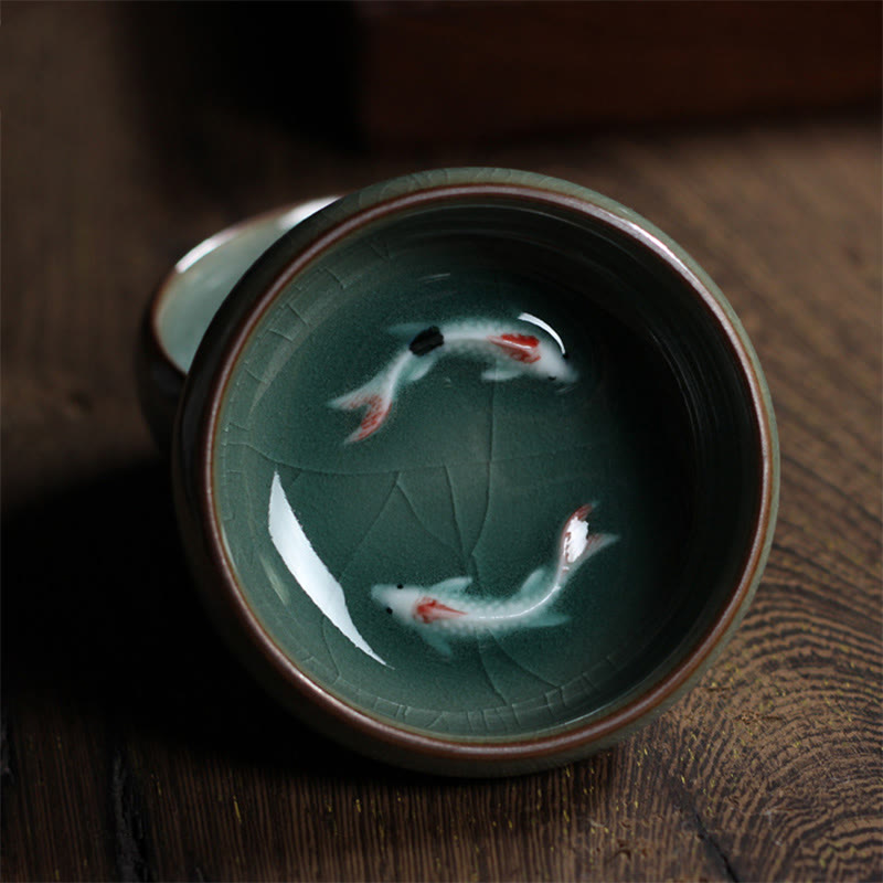 Colorful Koi Fish Ceramic Teacup 60ml | Zen Decor