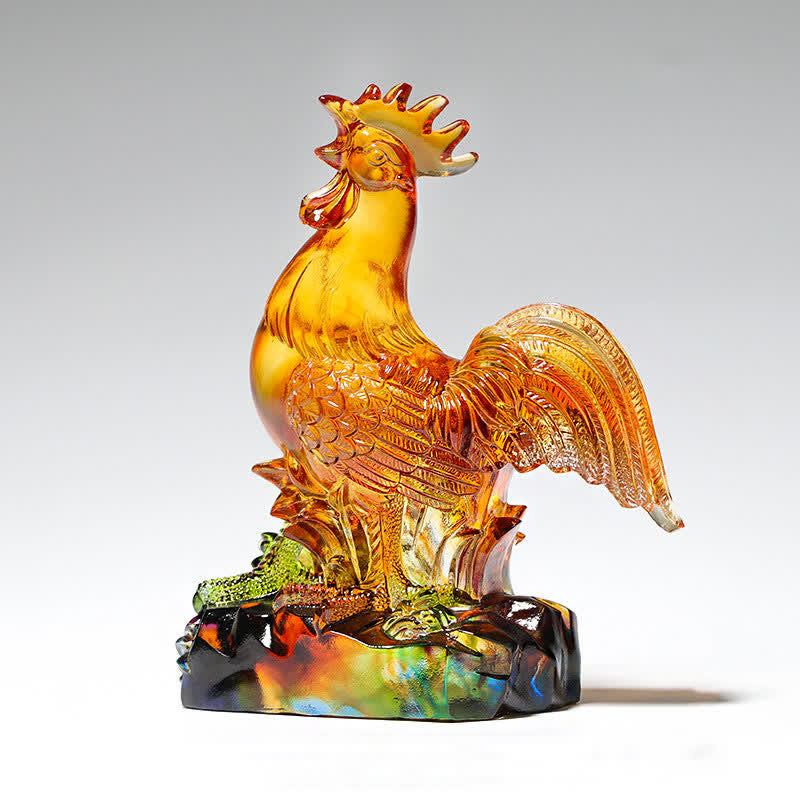 Handmade Liuli Crystal Rooster Zen Decor Art Piece