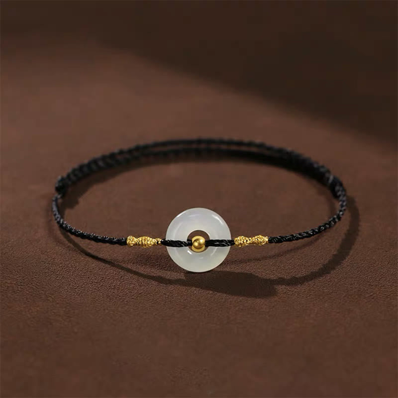 999 Gold Bead Hetian Jade Luck Bracelet with Peace Buckle