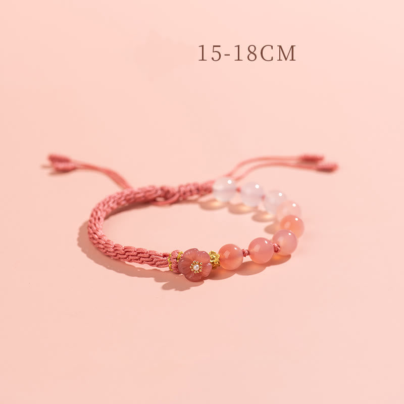 Reincarnation Knot Agate Bracelet with Peach Blossom Charm