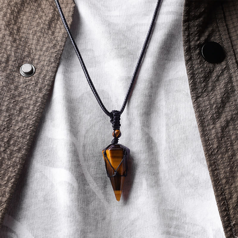 Tiger Eye Natural Stone Pendant Necklace for Protection
