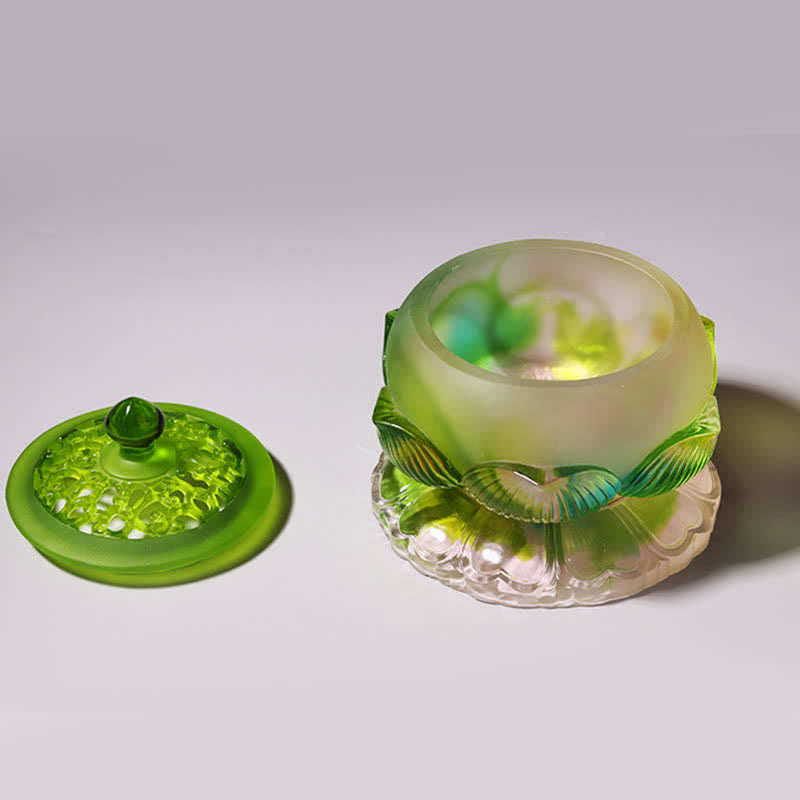 Handmade Liuli Feng Shui Lotus Crystal Art Piece
