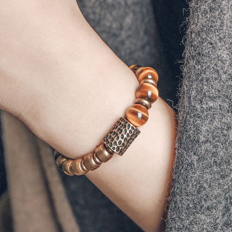 10mm Tiger Eye Protection Bracelet with Copper Accents