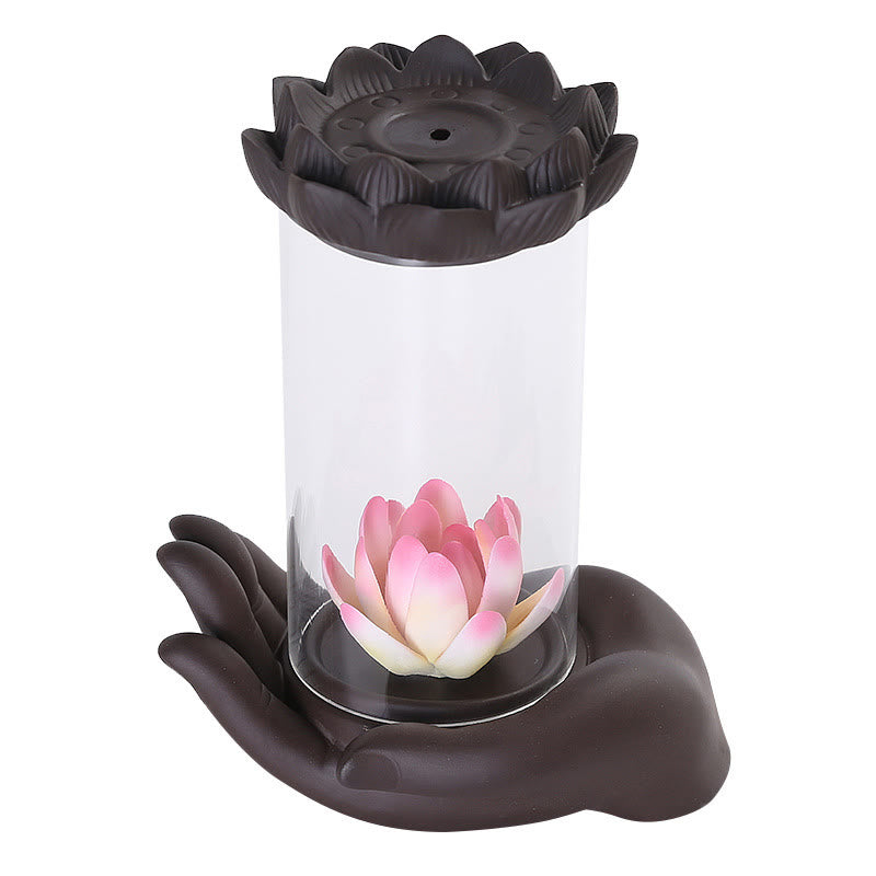 Purple Clay Buddha Hand Lotus Enlightenment LED Light Incense Burner