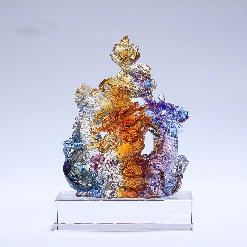 Small Colorful Liuli Crystal Dragon Statue for Protection & Luck