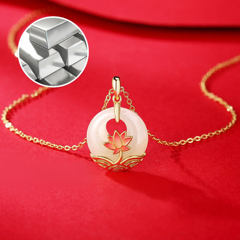 Hetian White Jade Lotus Flower Protection Necklace