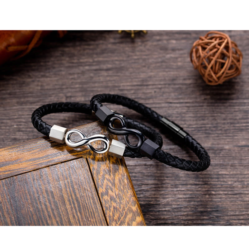 Endless Knot Titanium Steel Leather Spiritual Balance Bracelet