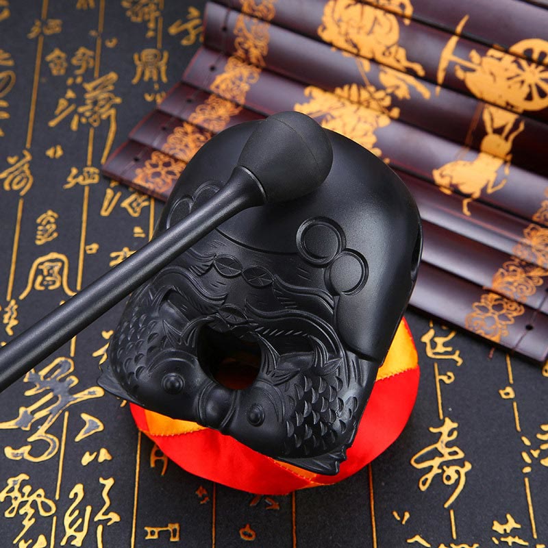 11.5cm Wooden Fish Drum with Koi Pattern | Mindfulness Meditation