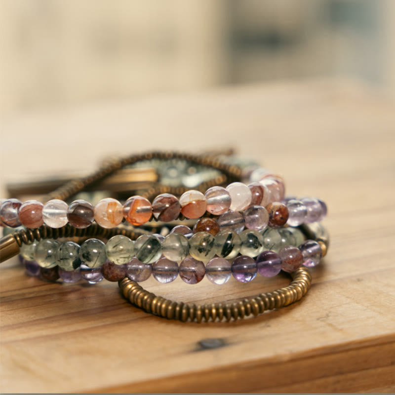 Love and Forgiveness Bracelet with Purple Phantom, Red Hematoid & Green Rutilated Quartz