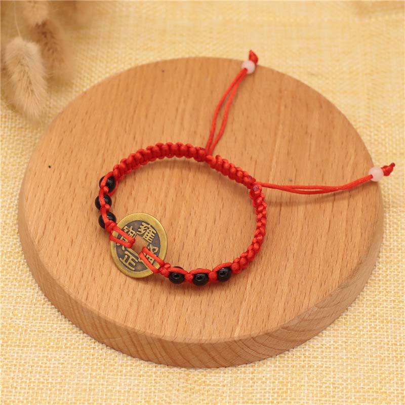 Copper Coin Red String Bracelet for Protection & Wealth