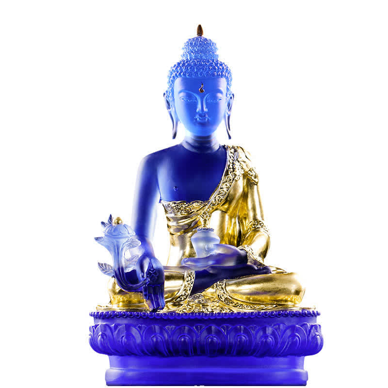 Handmade Liuli Crystal Medicine Buddha Statue 13cm