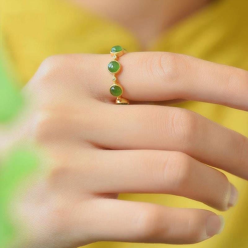 Adjustable Cyan Jade Healing Ring for Calm & Harmony
