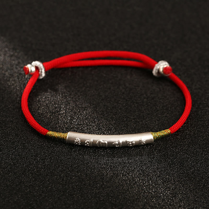 Om Mani Padme Hum Silver Lucky Red String Bracelet