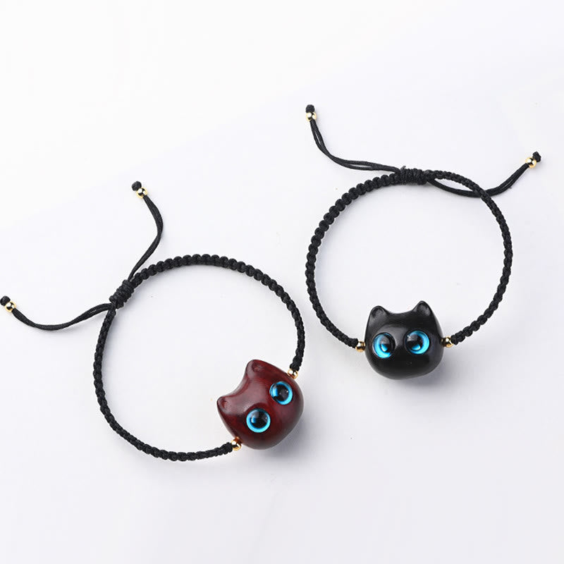 Unisex Small Leaf Red Sandalwood and Ebony Wood Calm Protection Bracelet