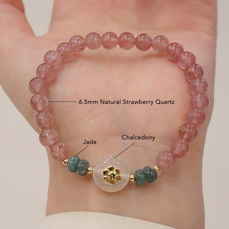 Strawberry Quartz Jade Healing Bracelet for Prosperity & Love