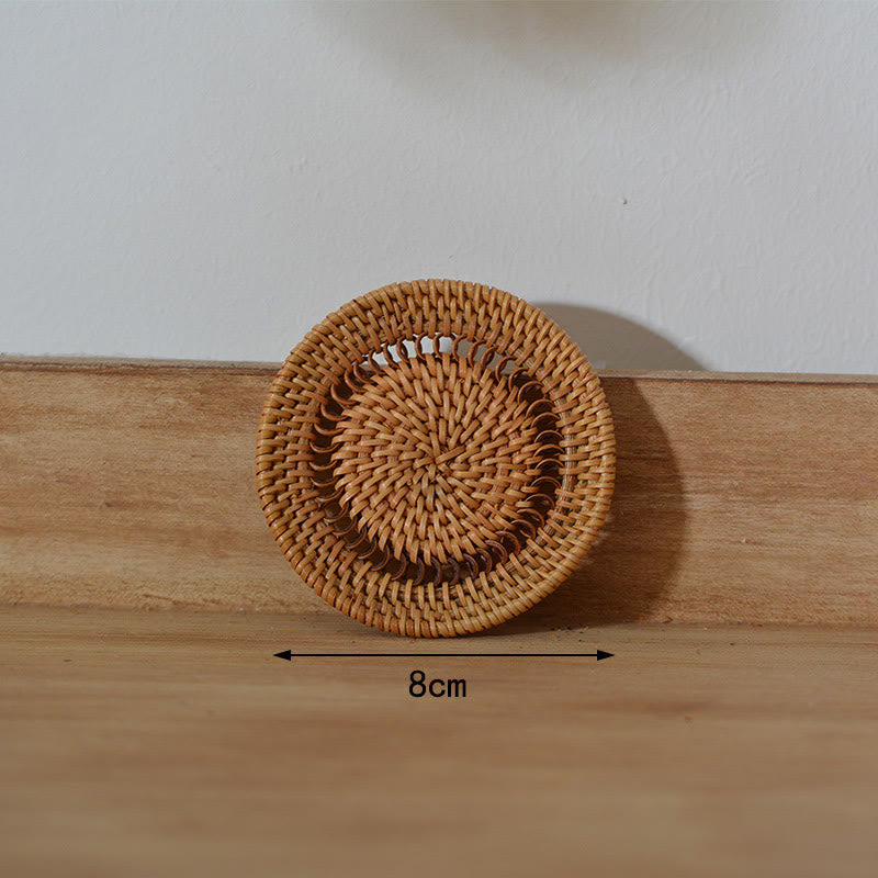 Ceramic Flower Pattern Rattan Cup Mat | 10cm Coaster