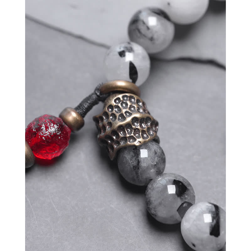 Black Rutilated Quartz Clear Quartz Couple Bracelet 8mm