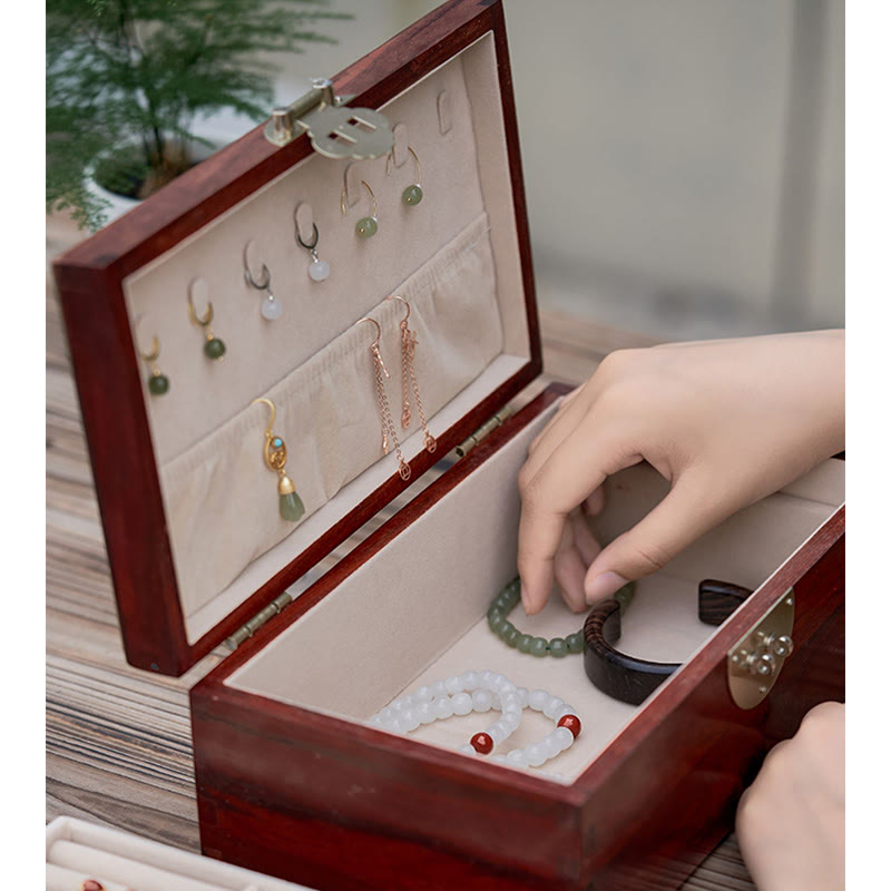 Antique Red Sandalwood Rosewood Handmade Jewelry Storage Box