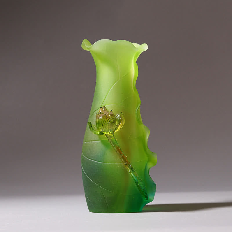 Handmade Liuli Feng Shui Lotus Crystal Art Piece