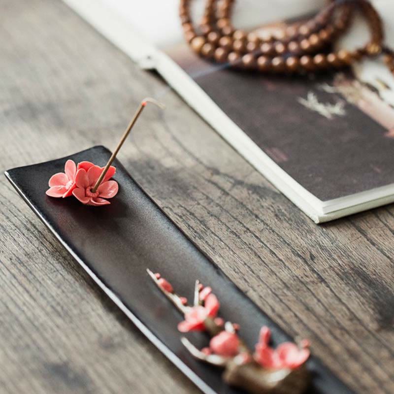 Ceramic Lotus Peony Rose Incense Burner 26cm Spiritual