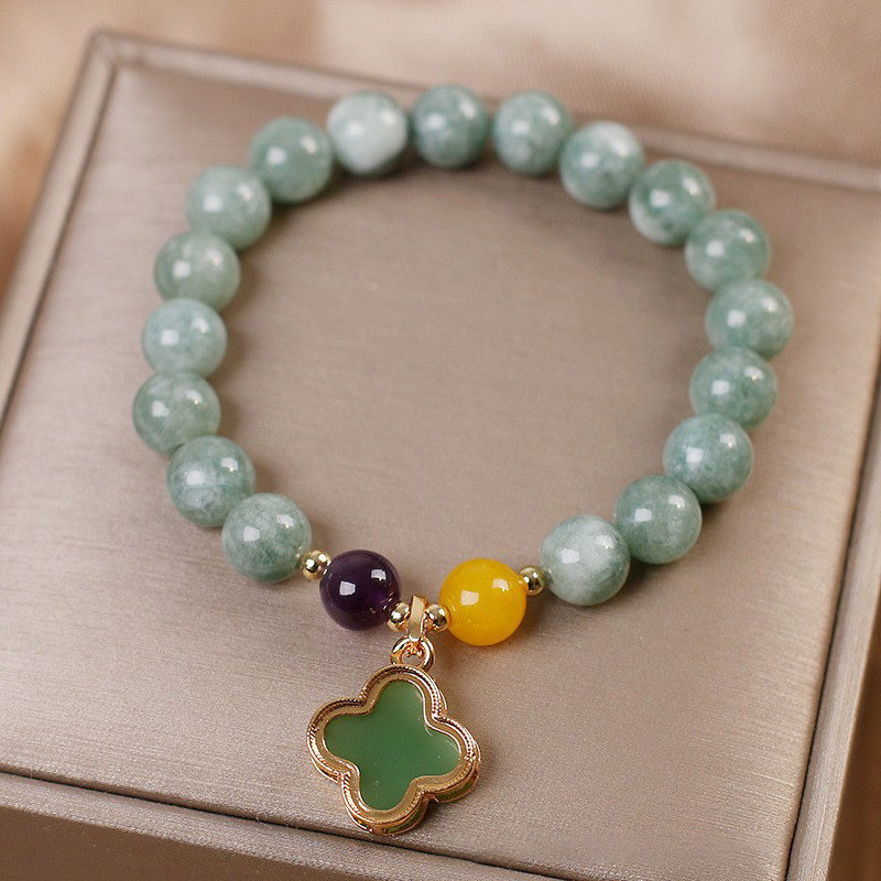 Adjustable Jade Four Leaf Clover Luck Bracelet for Prosperity