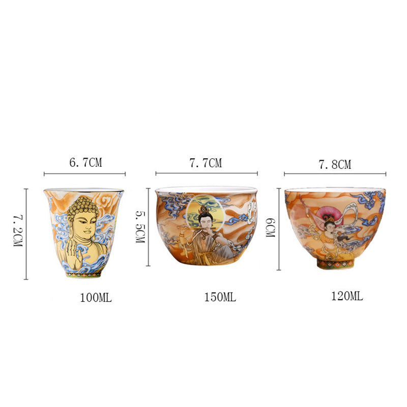 Dunhuang Flying Apsaras Ceramic Tea Cup 100ml Zen Decor