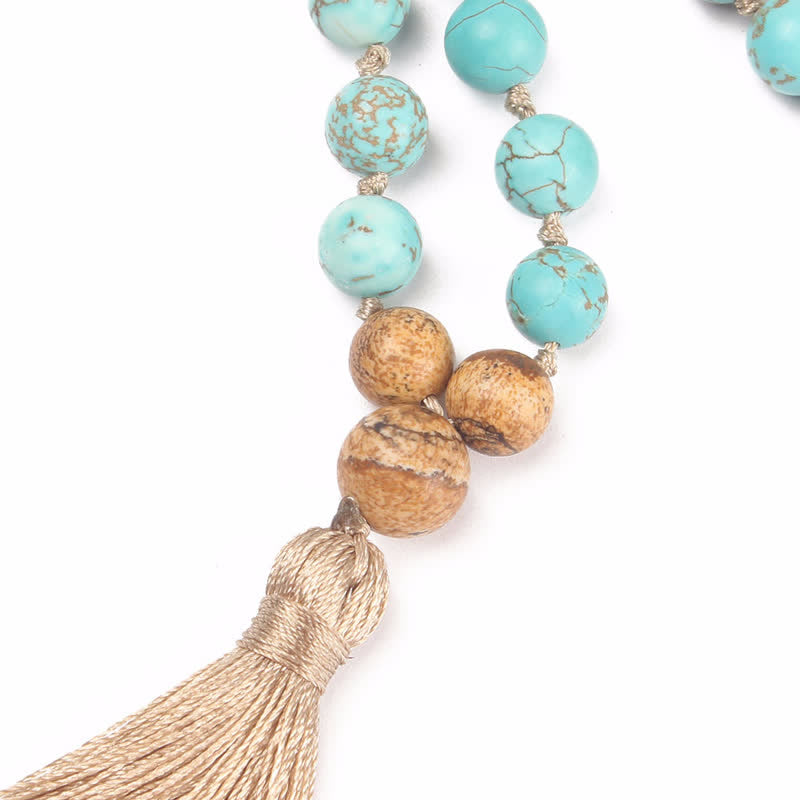 108 Beads Turquoise Picture Jasper Gemstone Mala Bracelet