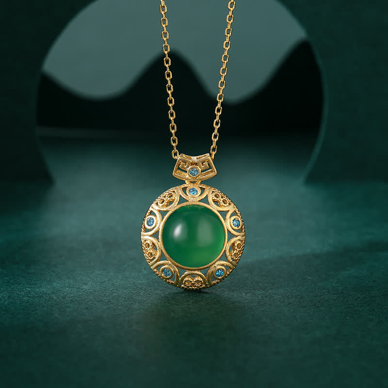 Green Chalcedony & Hetian White Jade Strength Necklace