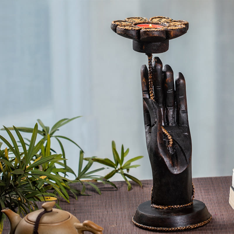 Wooden Hand Pattern Candle Holder | Spiritual Home Accent