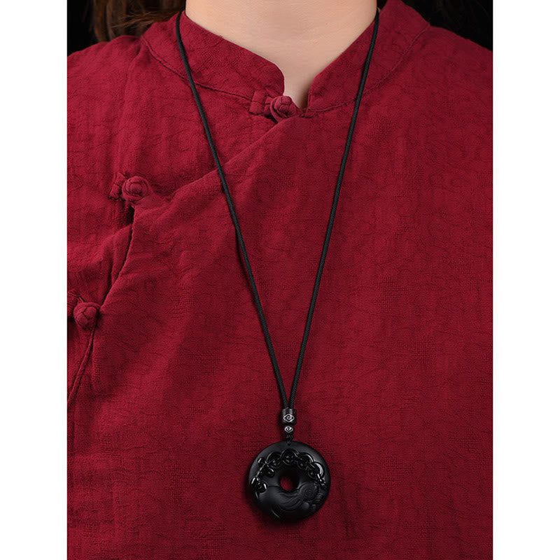 Chinese Zodiac Black Obsidian Strength Necklace Pendant