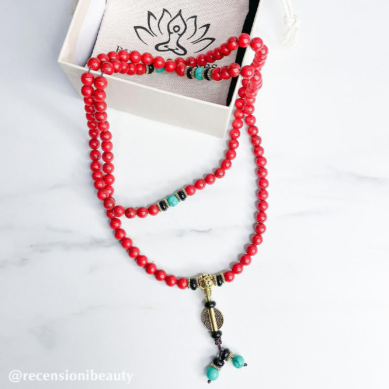 8mm Red Turquoise Lucky Mala Necklace Bracelet