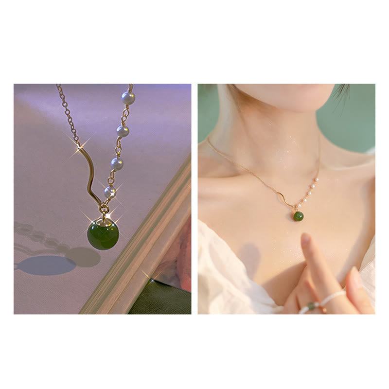 Natural Hetian Jade Pearl Luck Bead Necklace for Prosperity