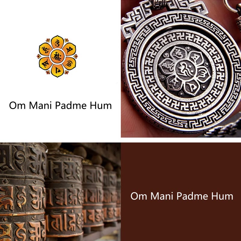 Om Mani Padme Hum Necklace | Copper Silver Rotatable Pendant