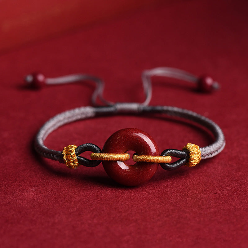 Cinnabar Peace Buckle Braided Rope Bracelet for Protection
