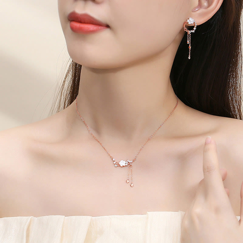 925 Sterling Silver Flower Butterfly Love Necklace Set