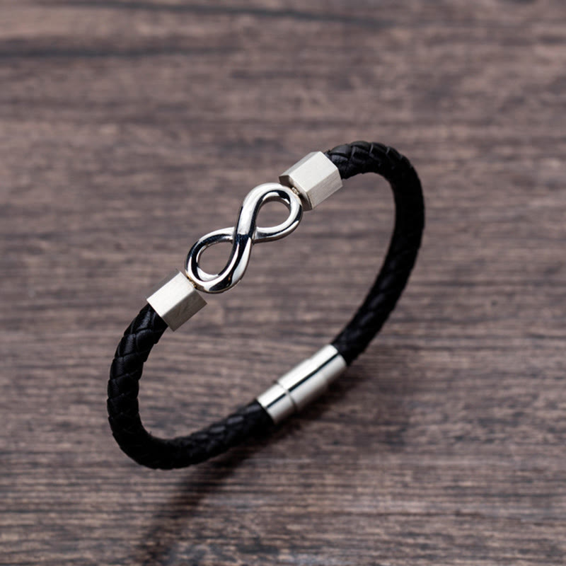 Endless Knot Titanium Steel Leather Spiritual Balance Bracelet