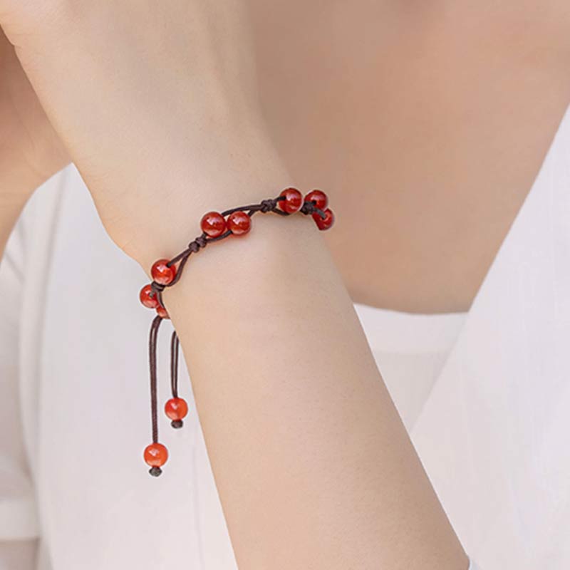 Calming Red Agate Moss Agate Cinnabar Bracelet