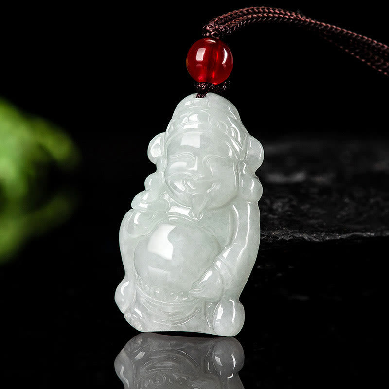 Natural Jade Caishen Ingot Necklace for Prosperity & Luck