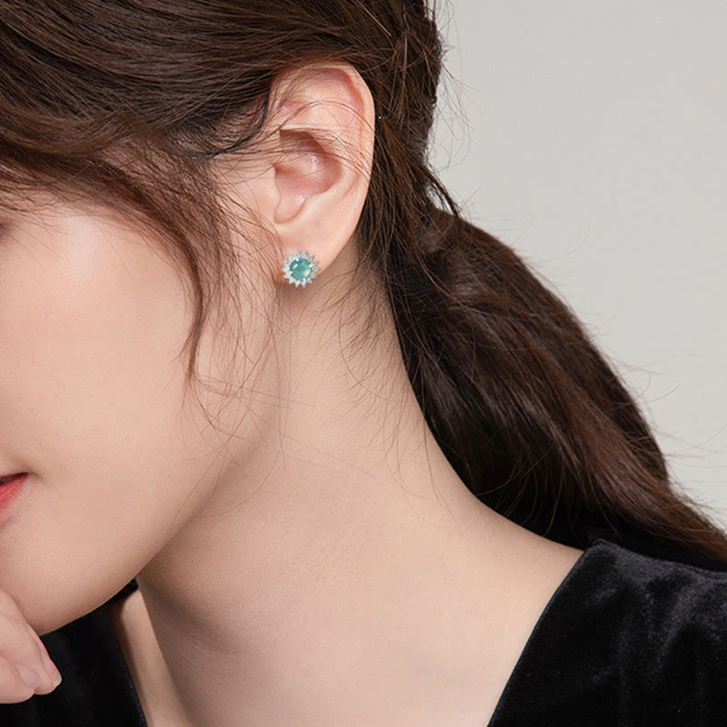 6mm Jade Luck Abundance Stud Earrings in 925 Sterling Silver