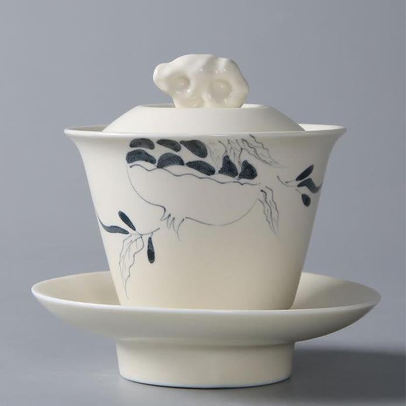 Hand Painted Ceramic Gaiwan Tea Cup With Lid 200ml | Zen Decor