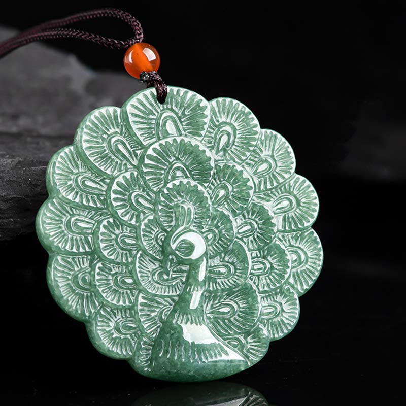 Natural Jade Peacock Luck Prosperity Necklace