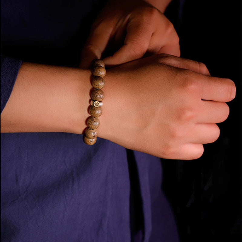 Natural Agarwood Chinese Zodiac Peace Bracelet 12mm Beads