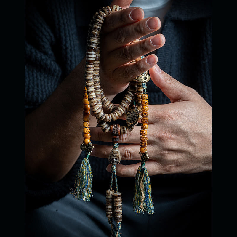 Unisex 108 Bead Tibetan Yak Bone Strength Bracelet