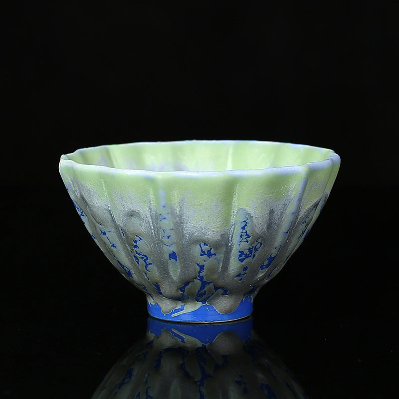 Retro Blue Red Gradient Lotus Ceramic Teacup Bowl